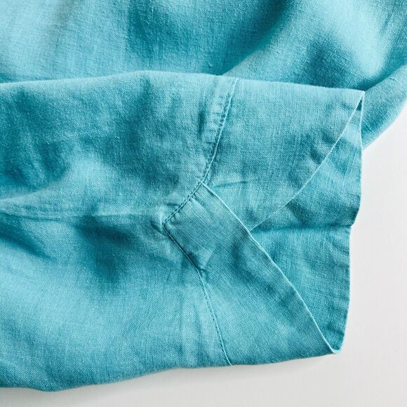 Flax Tunic Dress Size Small Linen Short‎ Sleeve Light Teal - Picture 4 of 10